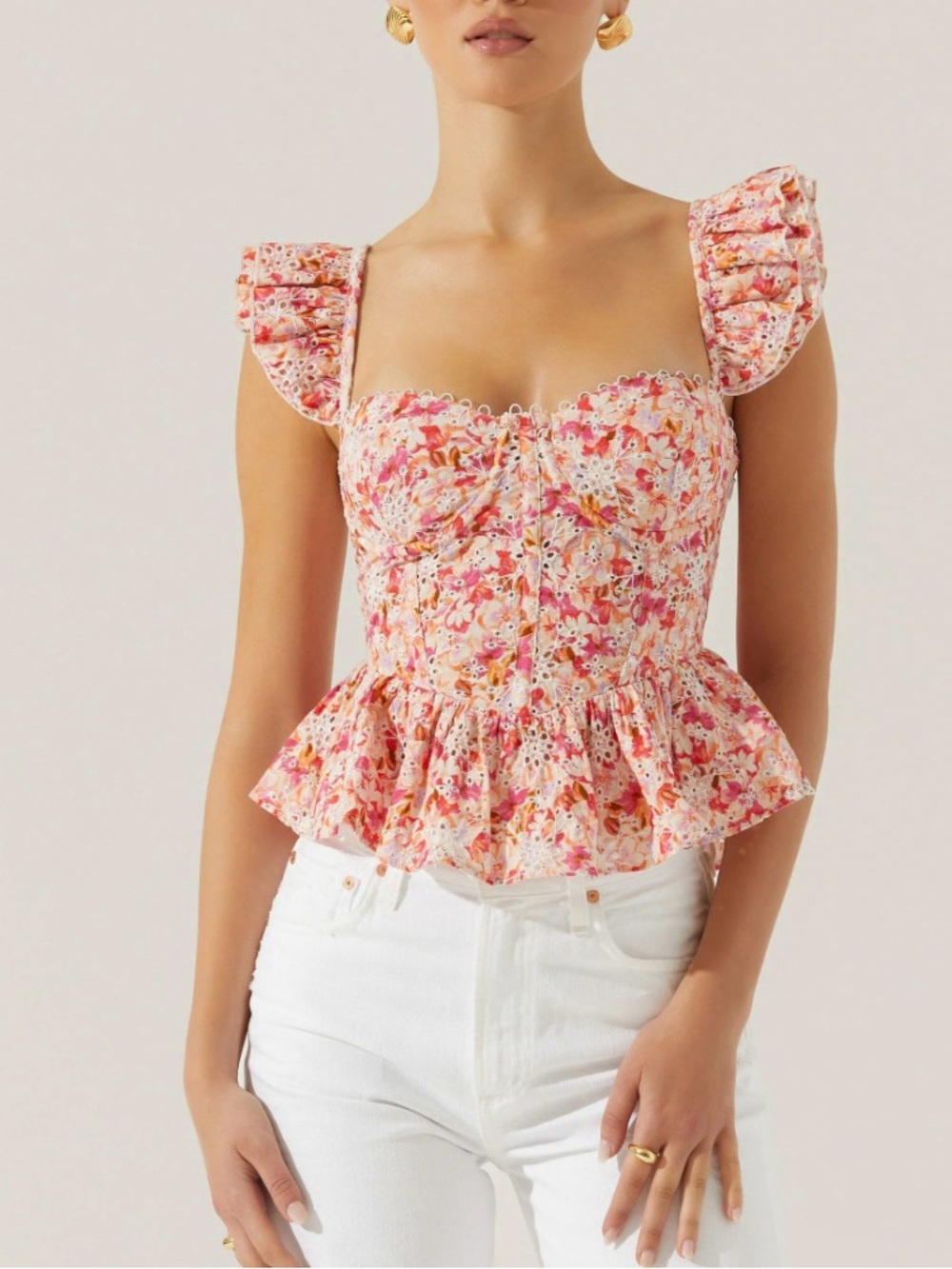 NWT ASTR The Label Baylin Peplum Top Size S Pink Multi Floral Corset